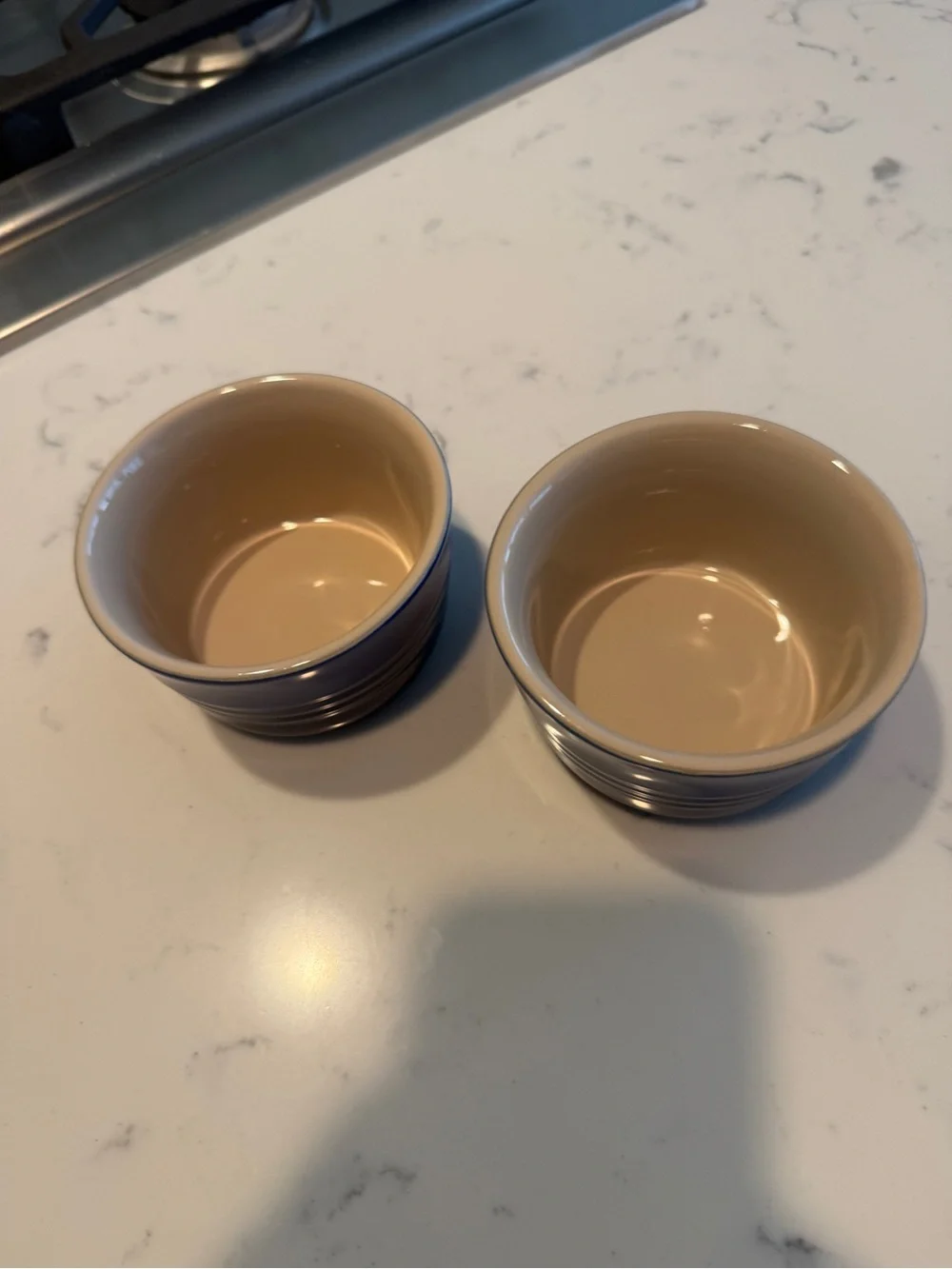 Le Creuset Blue Stoneware Ramekins Set of 2 4” Mini Bowls